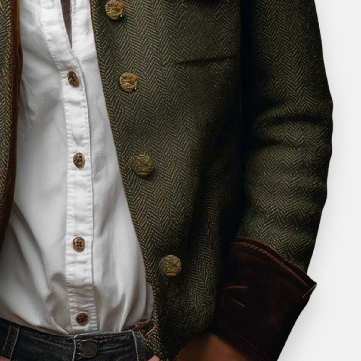 Alexandria | Women's Army Green Herringbone Military Tweed Jacket