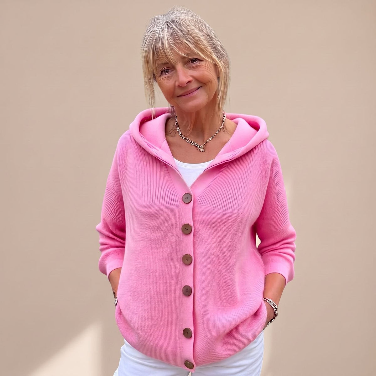 Consuela | Women's Hooded Relaxed Fit Button Up Knit Cardigan Sweater