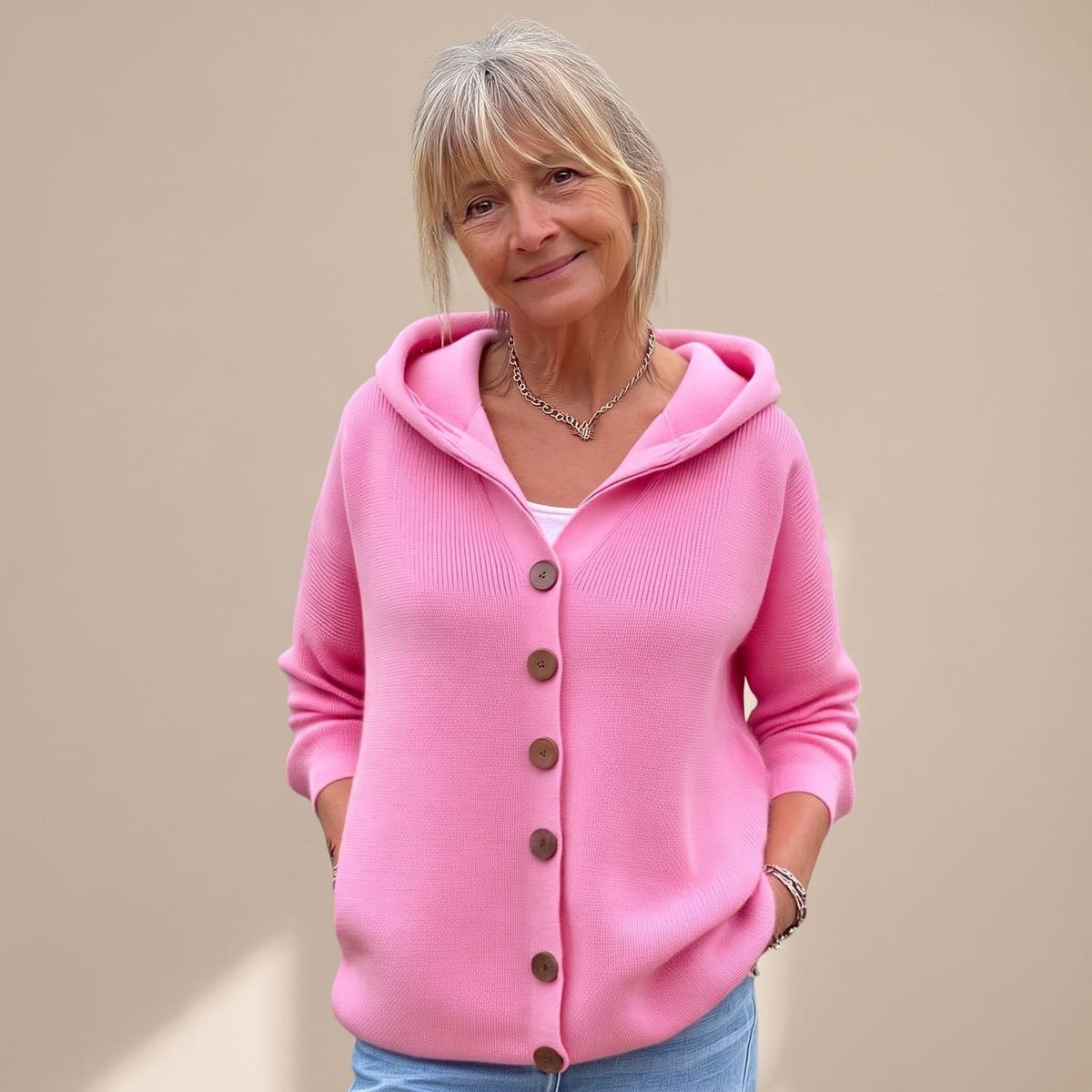 Consuela | Women's Hooded Relaxed Fit Button Up Knit Cardigan Sweater