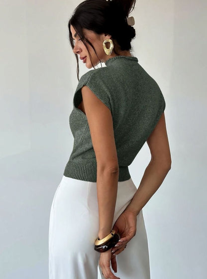 Victoria | Women's Mock Neck Cap Sleeve Knit Pullover Sweater