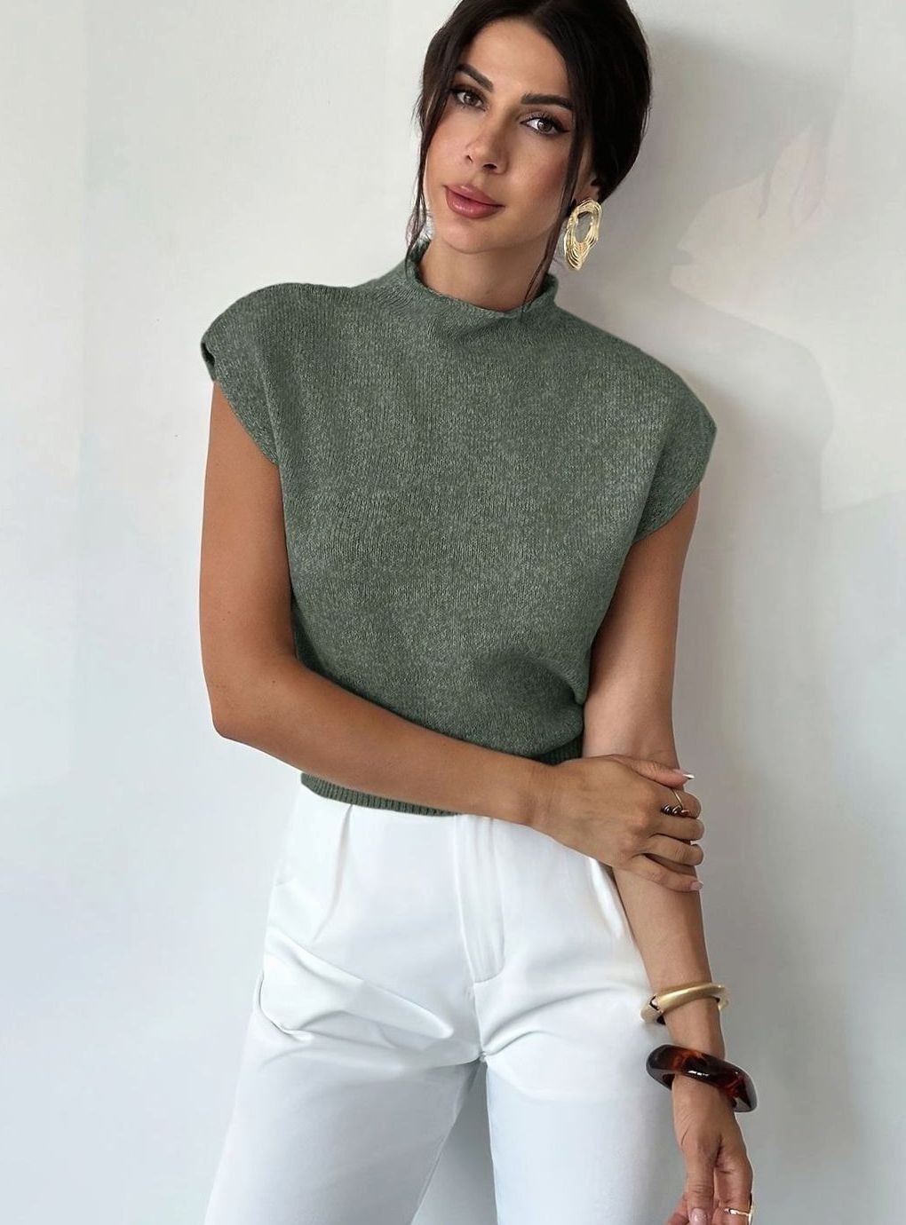 Victoria | Women's Mock Neck Cap Sleeve Knit Pullover Sweater