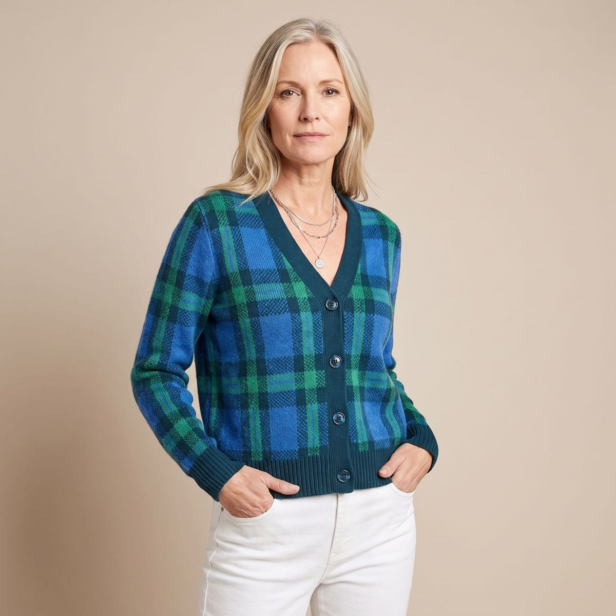 Crystal | Women's Oversized Plaid Collared Button Up Knit Cardigan Sweater