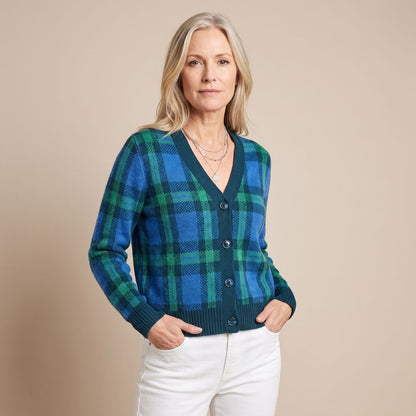 Crystal | Women's Oversized Plaid Collared Button Up Knit Cardigan Sweater