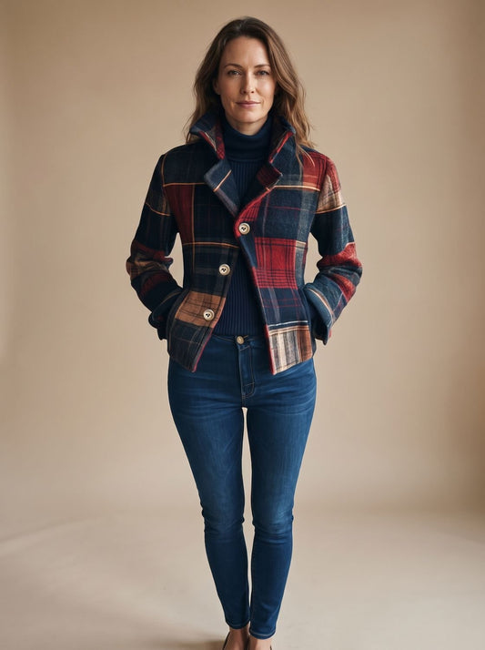 Magnolia | Women's Plaid Notched Lapel Button Front Winter Jacket