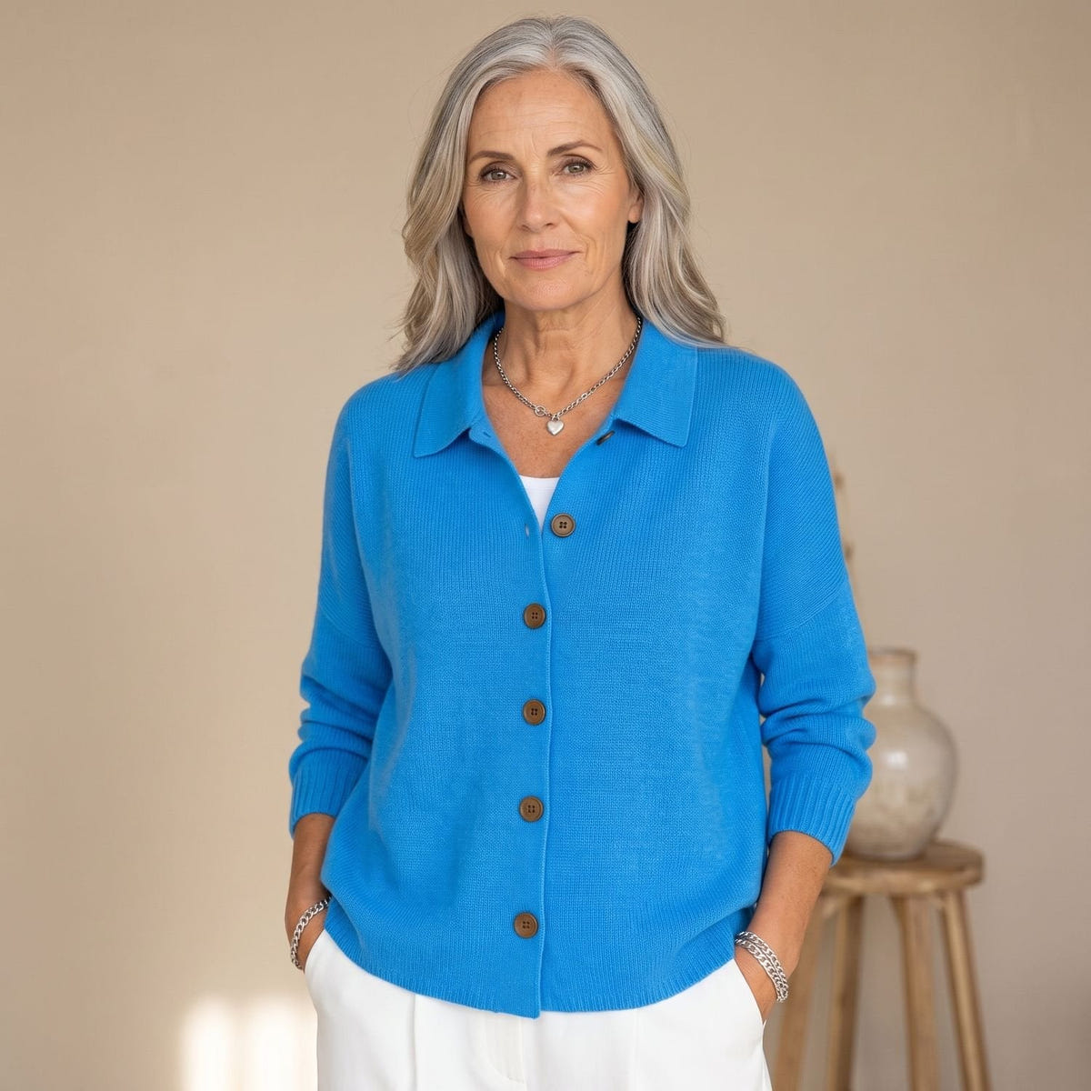 Coco | Women's Polo Collar Relaxed Knit Button Up Cardigan