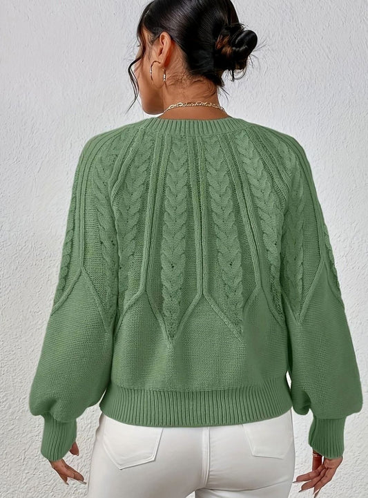 Sophia | Women's Relaxed Lantern Sleeve Cable Knit Pullover Sweater