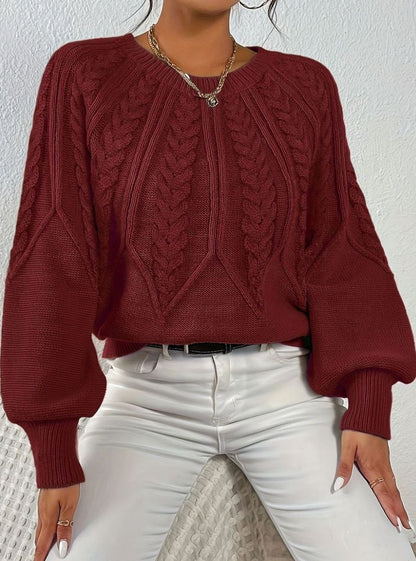 Sophia | Women's Relaxed Lantern Sleeve Cable Knit Pullover Sweater