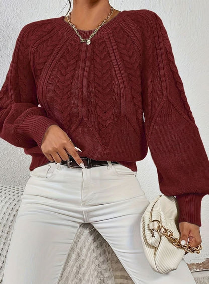 Sophia | Women's Relaxed Lantern Sleeve Cable Knit Pullover Sweater