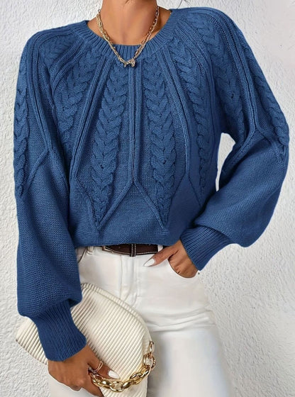 Sophia | Women's Relaxed Lantern Sleeve Cable Knit Pullover Sweater