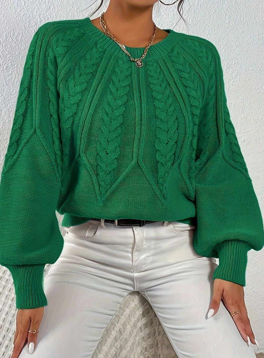 Sophia | Women's Relaxed Lantern Sleeve Cable Knit Pullover Sweater