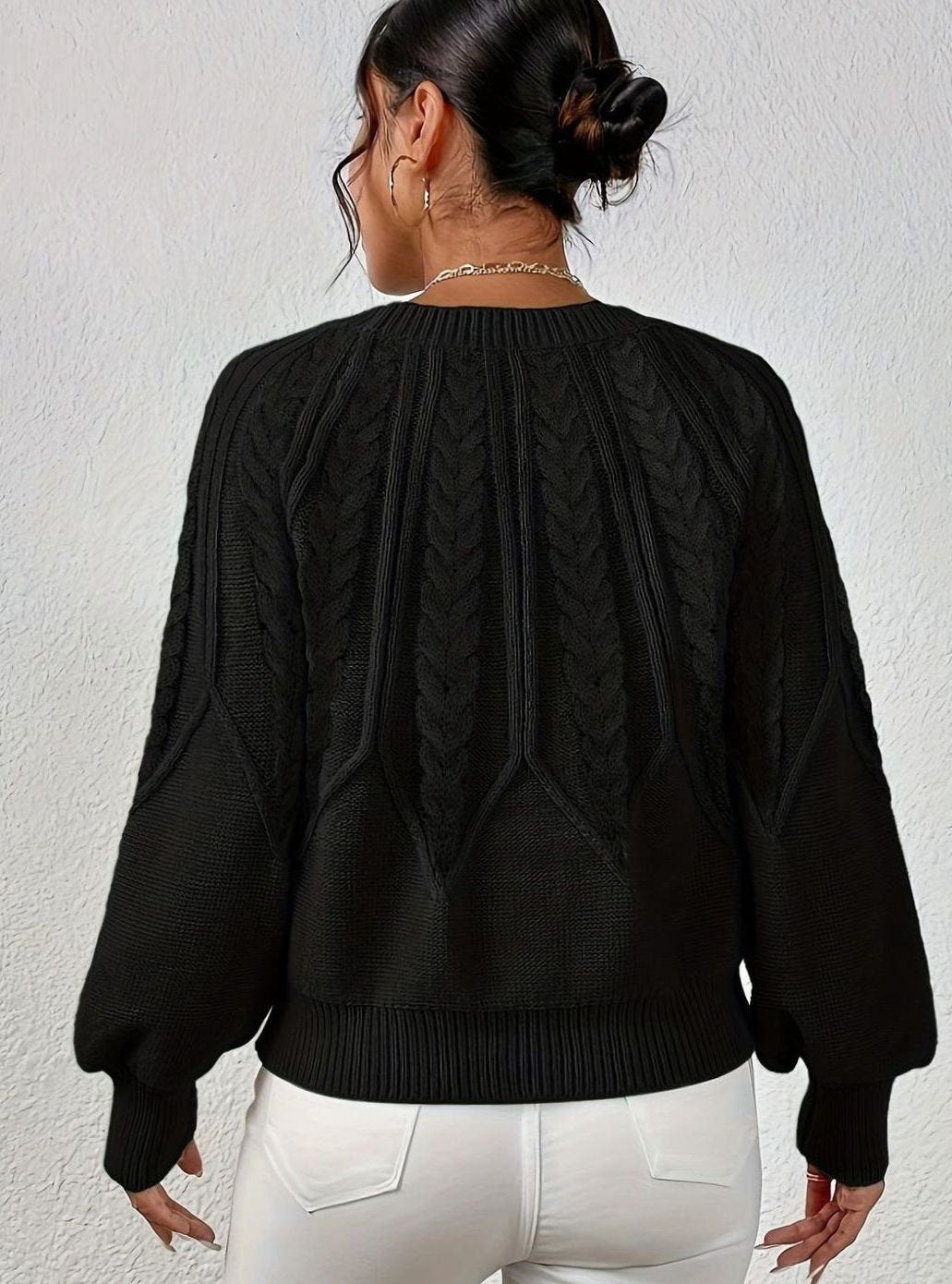 Sophia | Women's Relaxed Lantern Sleeve Cable Knit Pullover Sweater