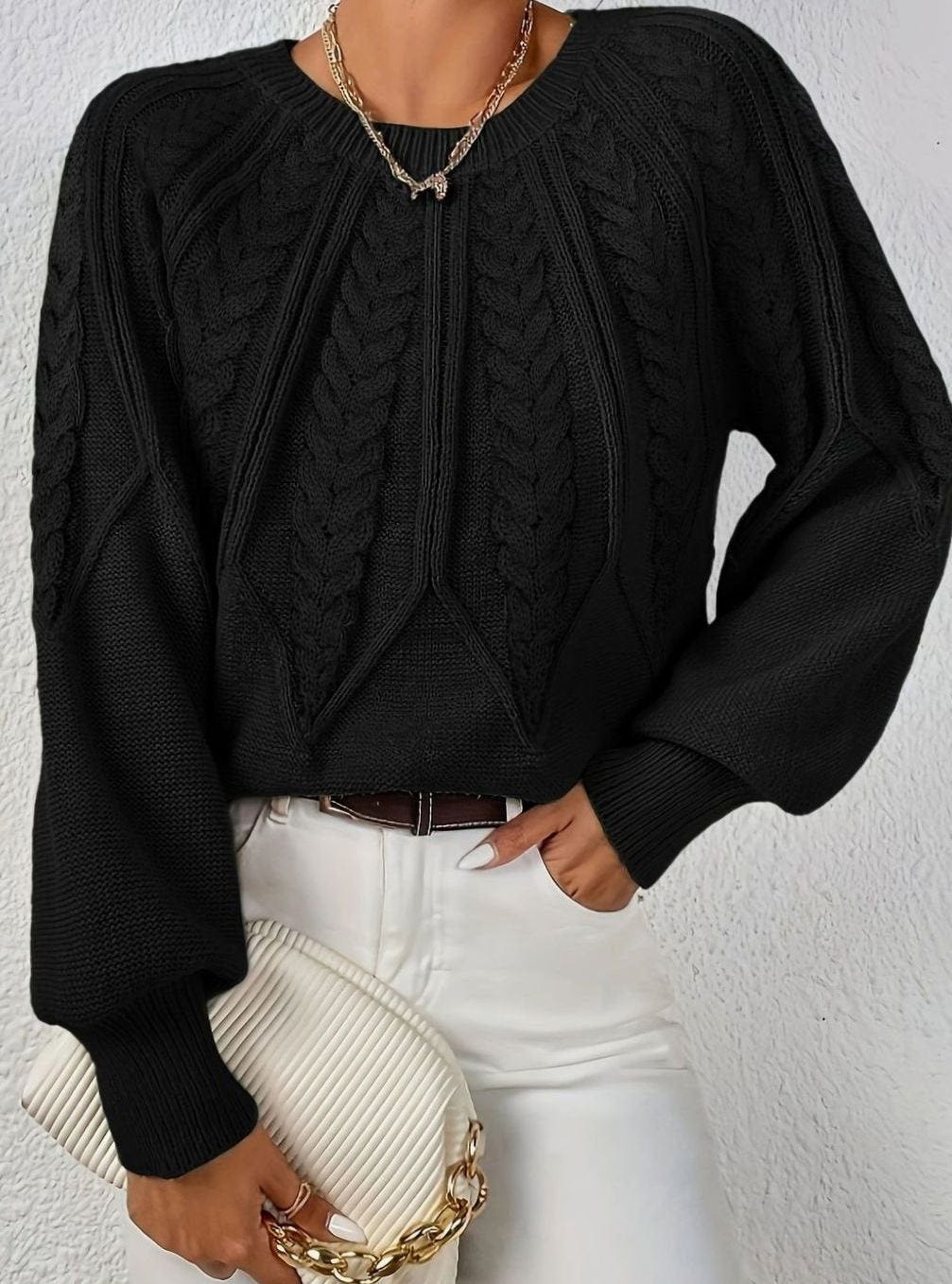 Sophia | Women's Relaxed Lantern Sleeve Cable Knit Pullover Sweater
