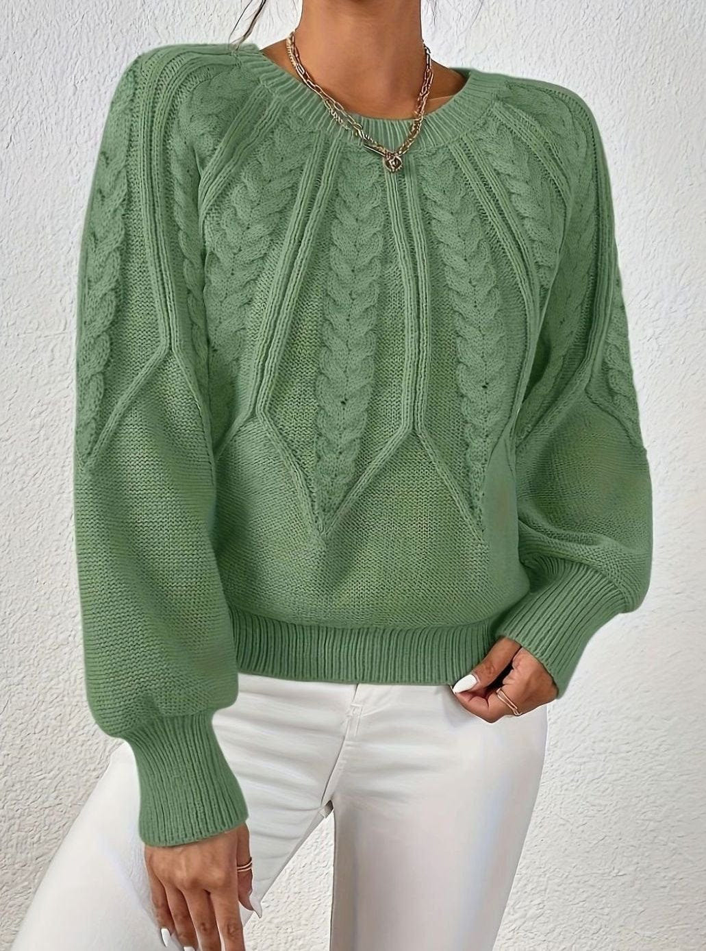Sophia | Women's Relaxed Lantern Sleeve Cable Knit Pullover Sweater
