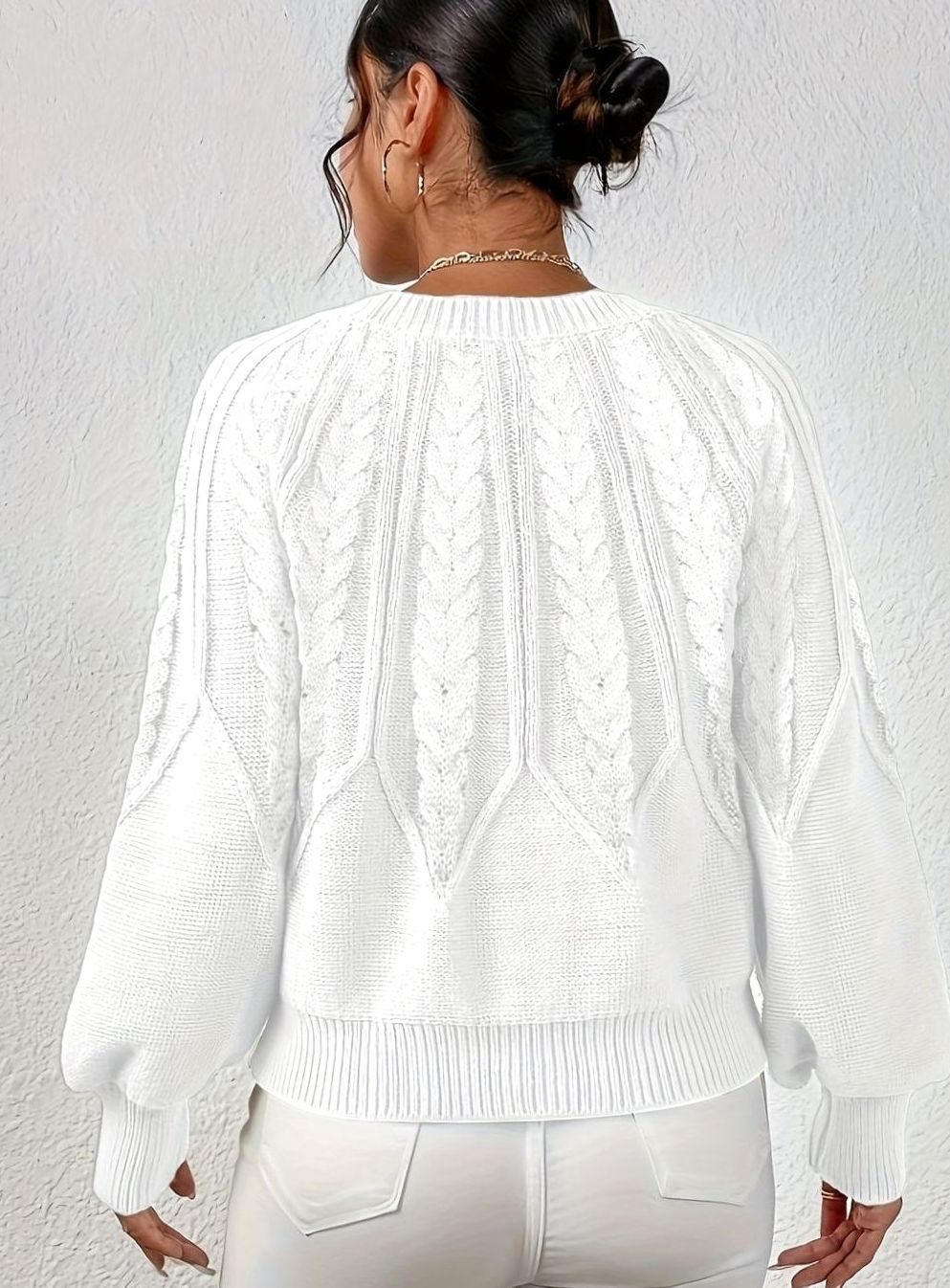 Sophia | Women's Relaxed Lantern Sleeve Cable Knit Pullover Sweater