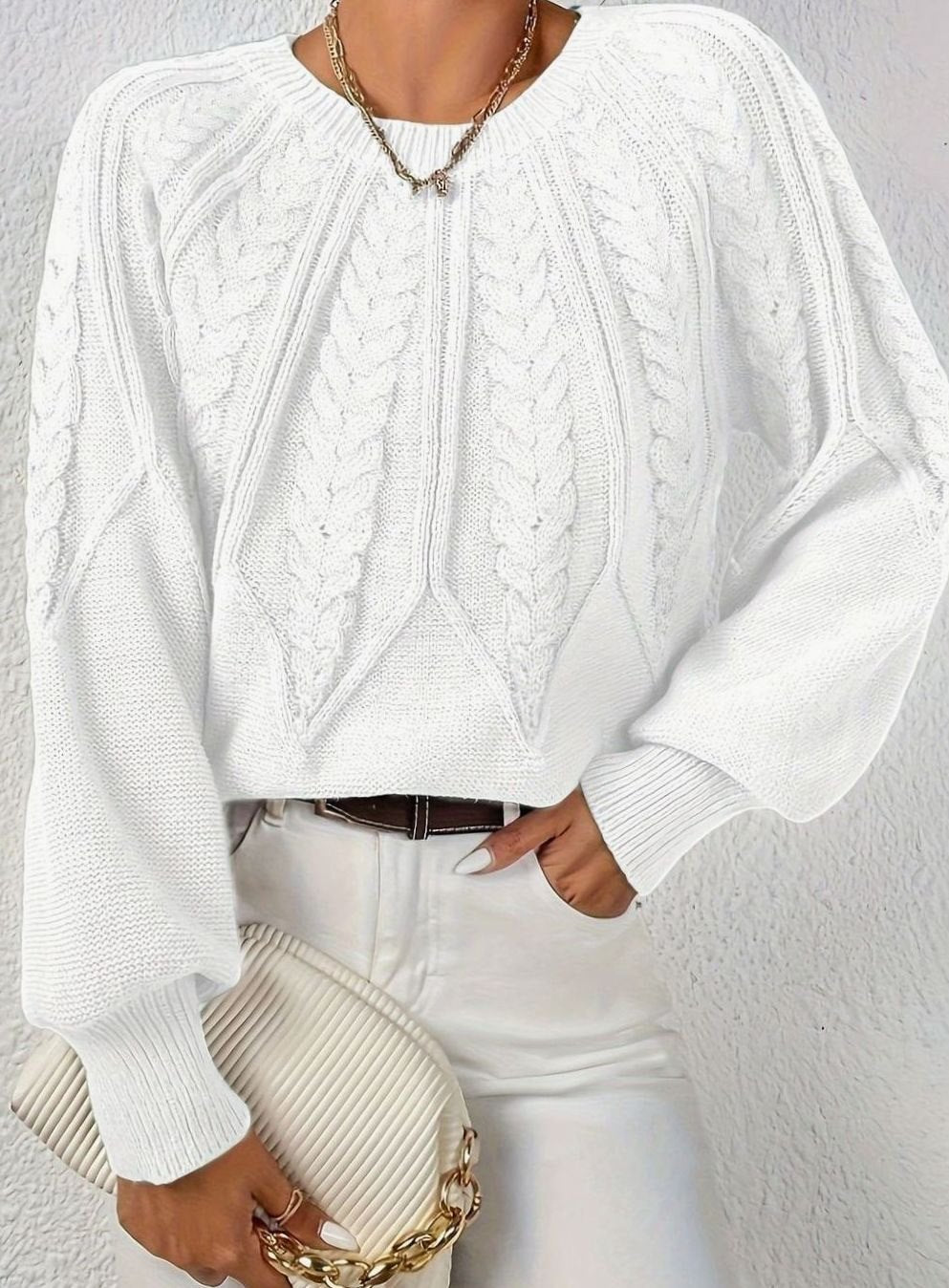 Sophia | Women's Relaxed Lantern Sleeve Cable Knit Pullover Sweater