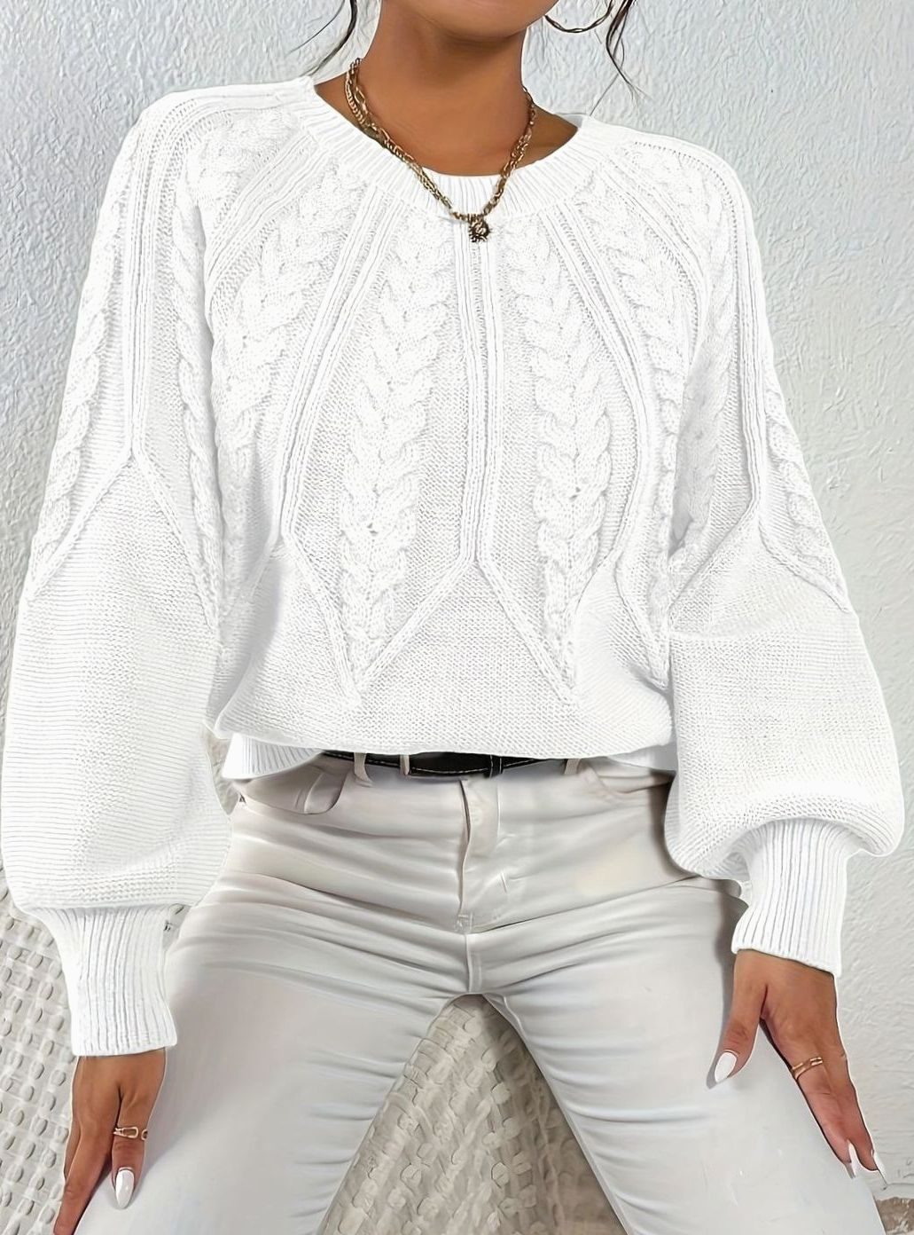 Sophia | Women's Relaxed Lantern Sleeve Cable Knit Pullover Sweater