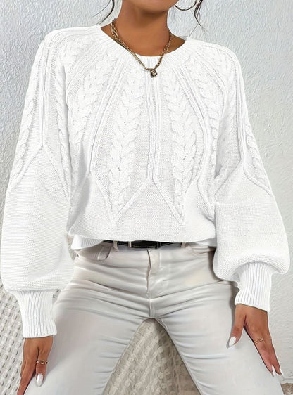 Sophia | Women's Relaxed Lantern Sleeve Cable Knit Pullover Sweater