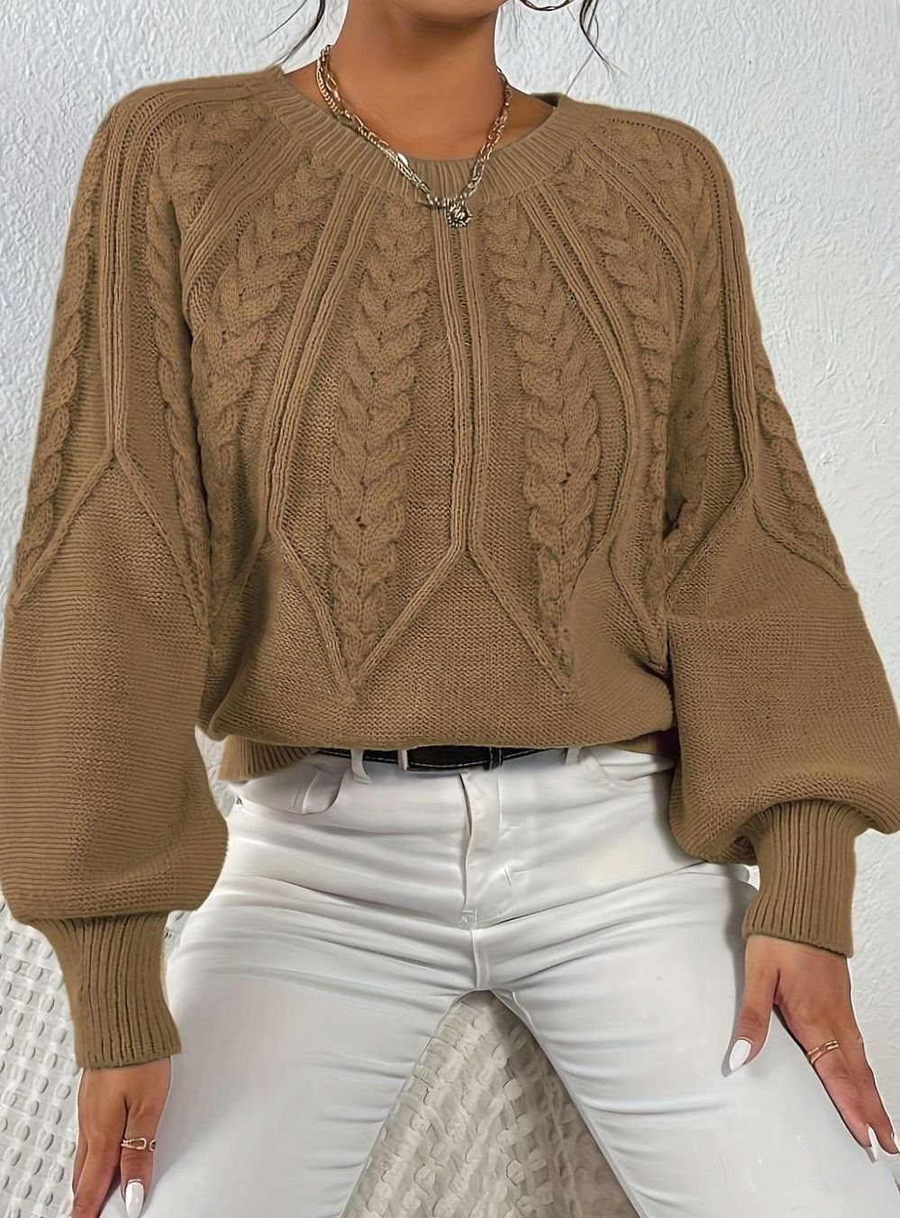 Sophia | Women's Relaxed Lantern Sleeve Cable Knit Pullover Sweater
