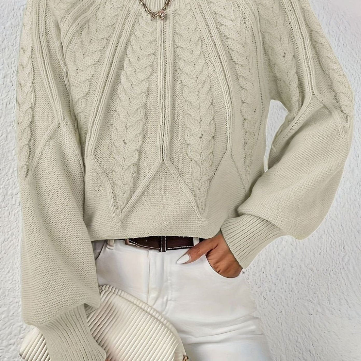 Sophia | Women's Relaxed Lantern Sleeve Cable Knit Pullover Sweater