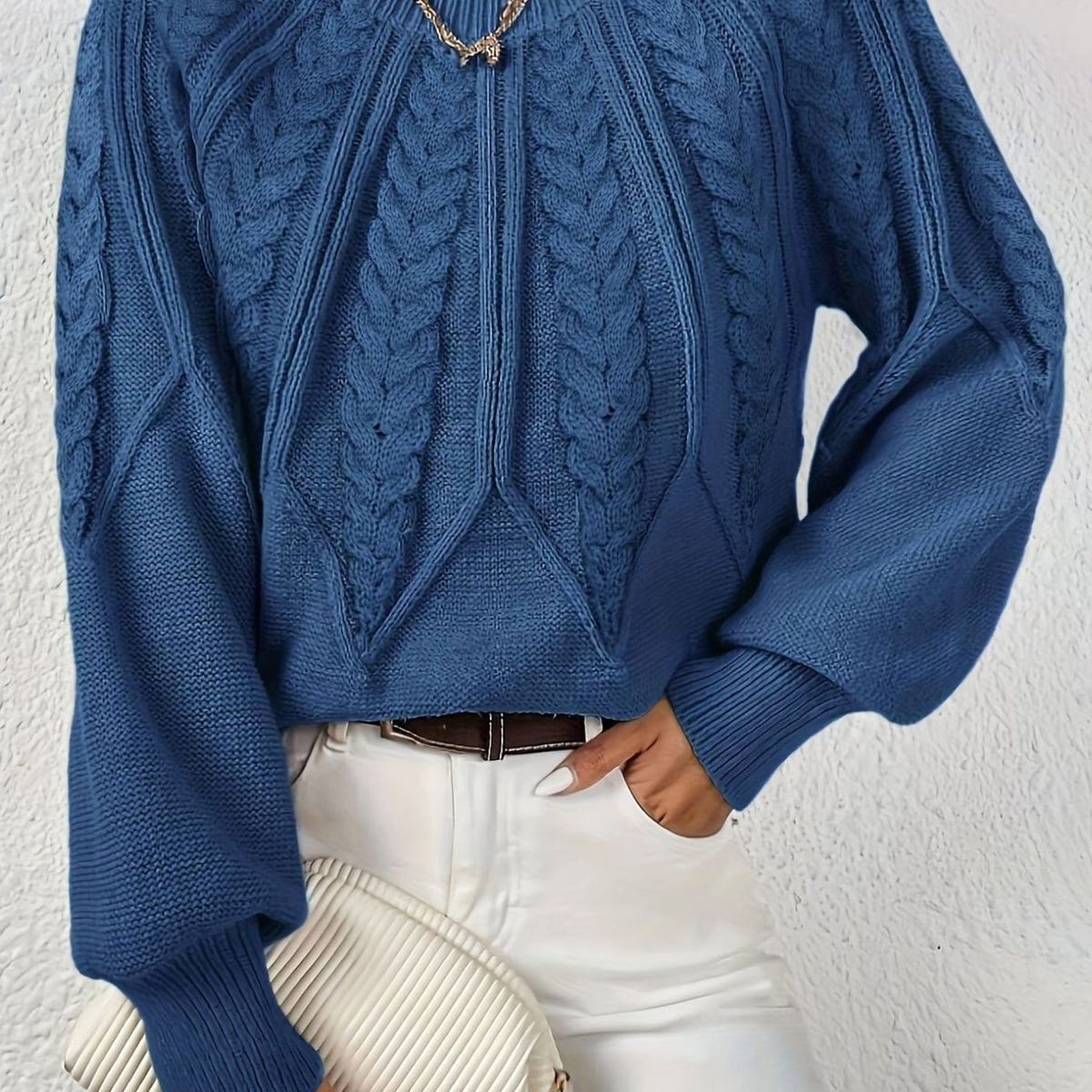 Sophia | Women's Relaxed Lantern Sleeve Cable Knit Pullover Sweater