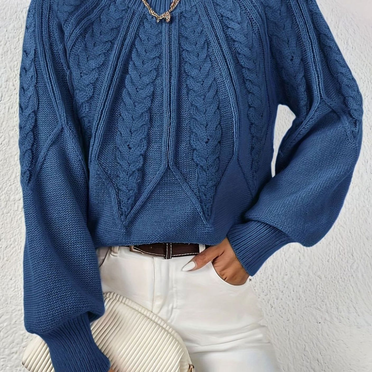 Sophia | Women's Relaxed Lantern Sleeve Cable Knit Pullover Sweater
