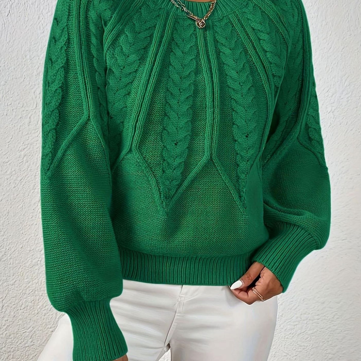 Sophia | Women's Relaxed Lantern Sleeve Cable Knit Pullover Sweater