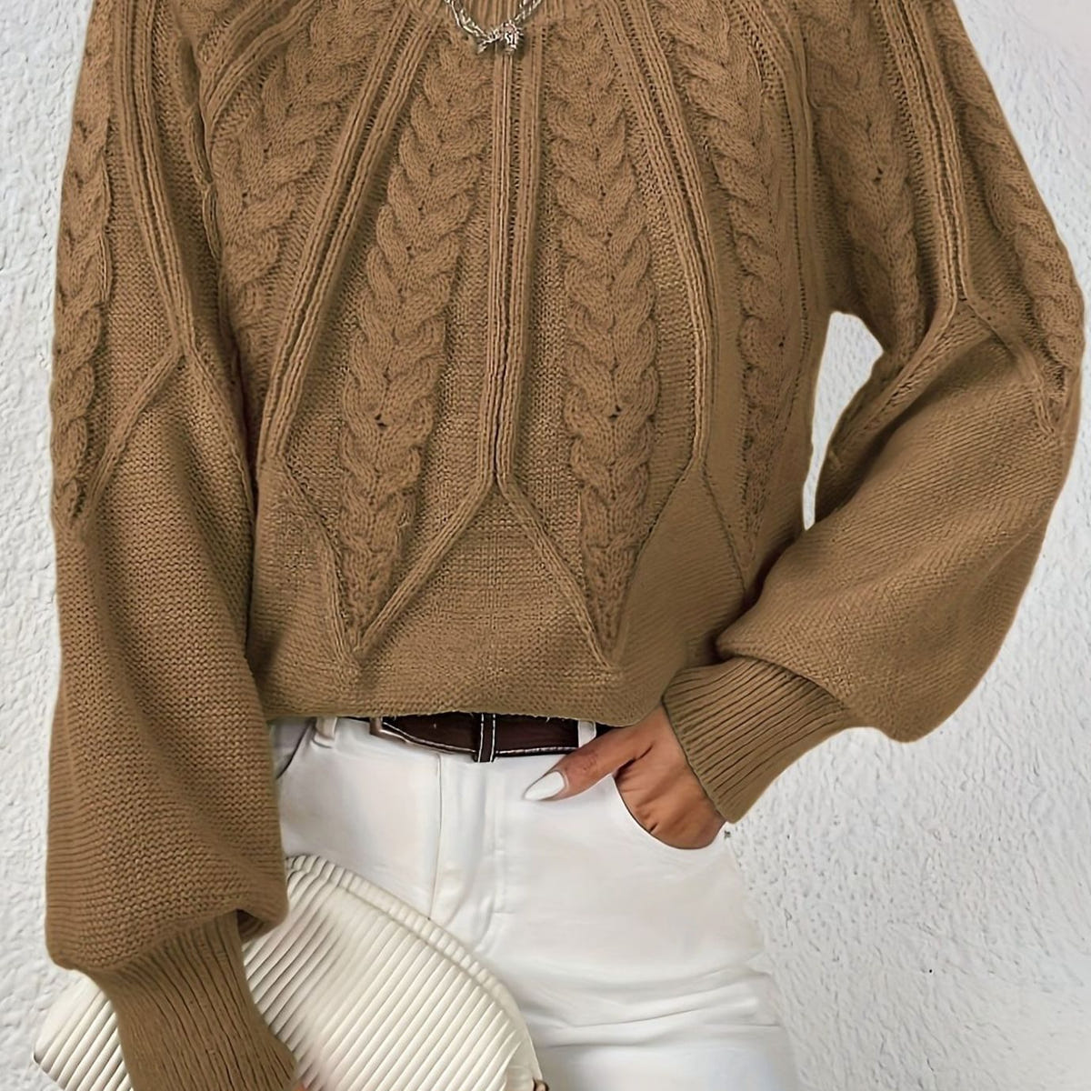 Sophia | Women's Relaxed Lantern Sleeve Cable Knit Pullover Sweater