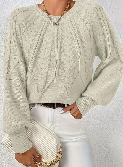 Sophia | Women's Relaxed Lantern Sleeve Cable Knit Pullover Sweater