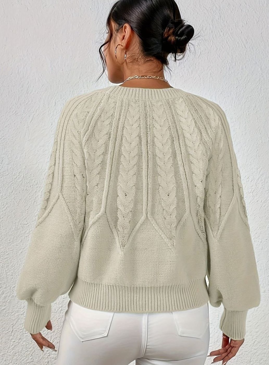 Sophia | Women's Relaxed Lantern Sleeve Cable Knit Pullover Sweater