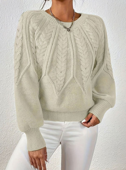 Sophia | Women's Relaxed Lantern Sleeve Cable Knit Pullover Sweater