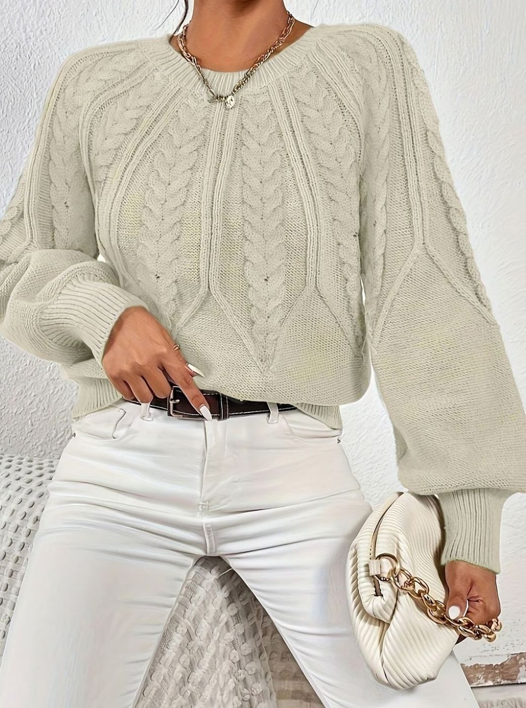 Sophia | Women's Relaxed Lantern Sleeve Cable Knit Pullover Sweater
