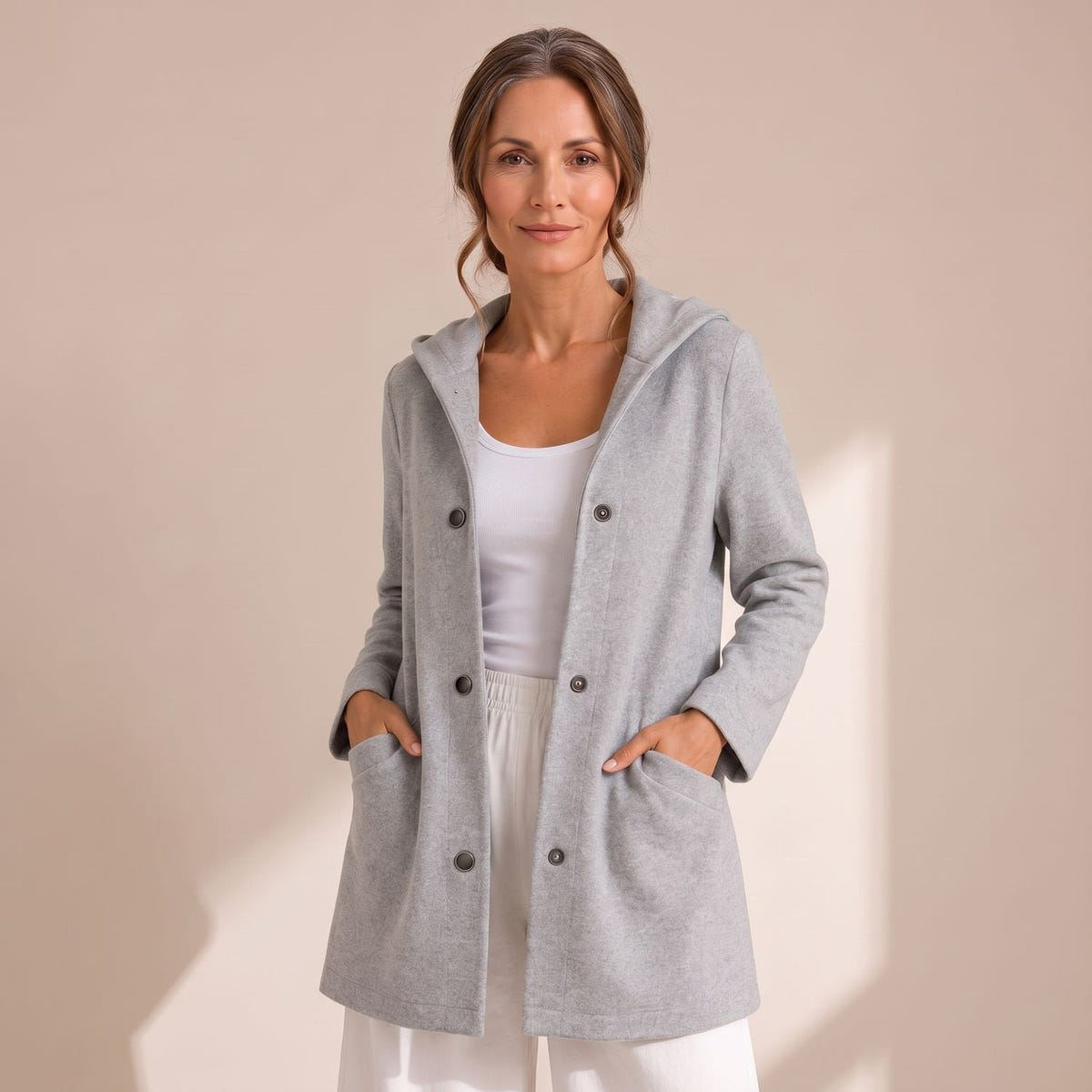 Coretta | Women's Relaxed Hooded Button Up Cardigan Coat