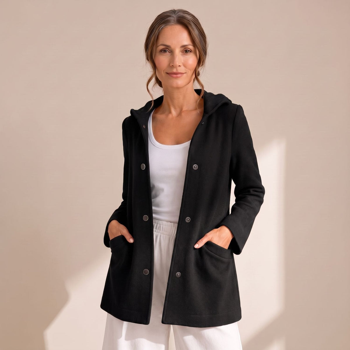 Coretta | Women's Relaxed Hooded Button Up Cardigan Coat