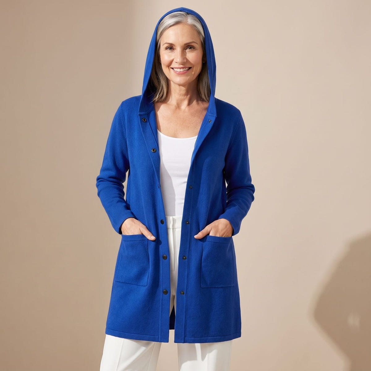 Coretta | Women's Relaxed Hooded Button Up Cardigan Coat