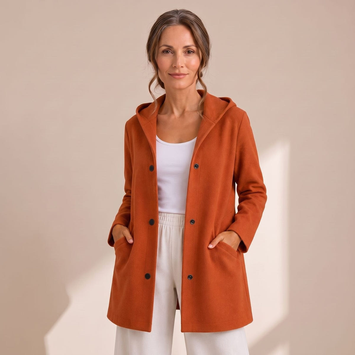 Coretta | Women's Relaxed Hooded Button Up Cardigan Coat
