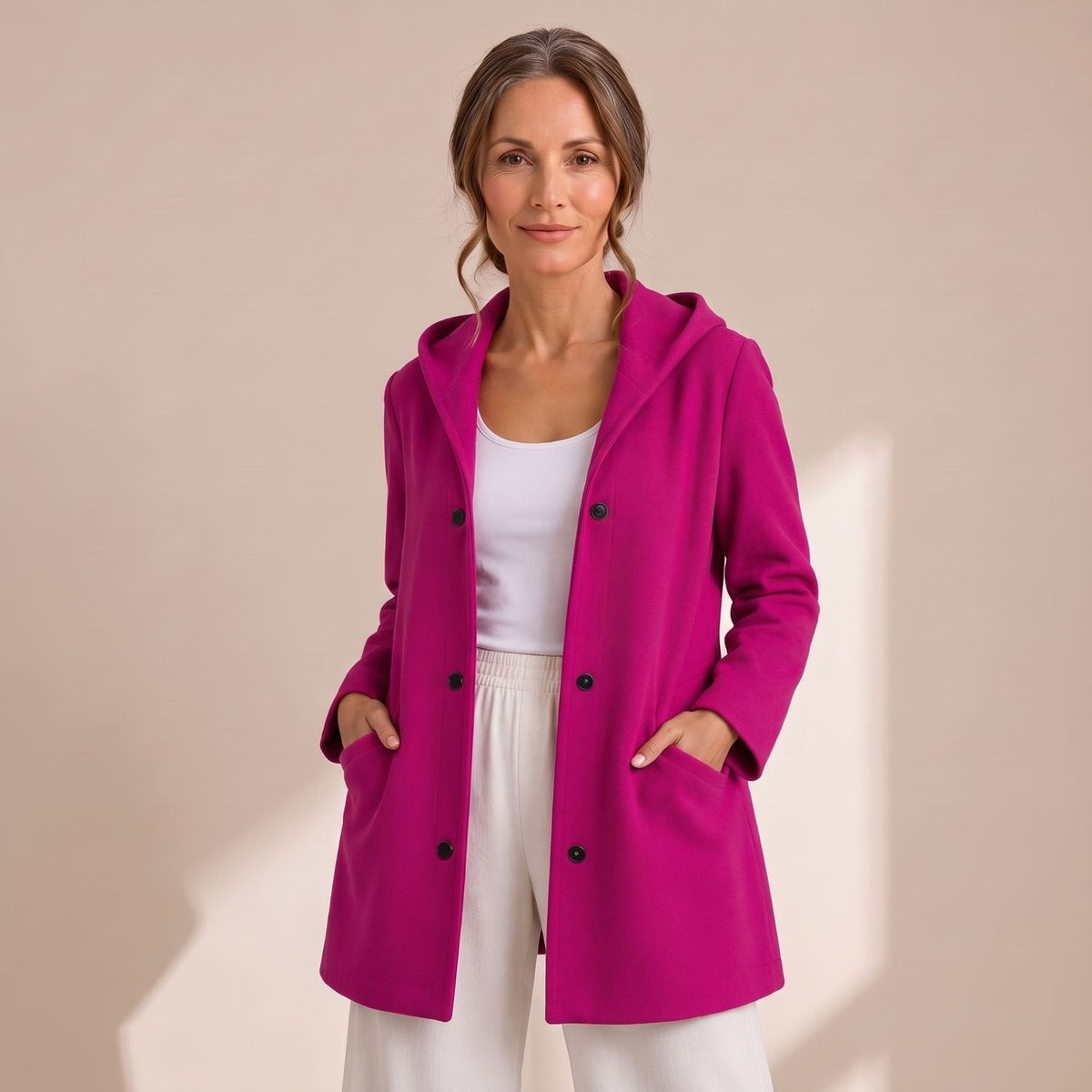 Coretta | Women's Relaxed Hooded Button Up Cardigan Coat