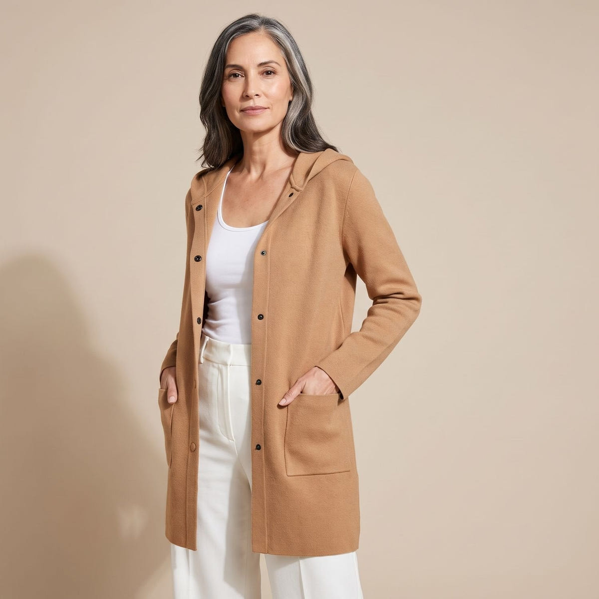 Coretta | Women's Relaxed Hooded Button Up Cardigan Coat