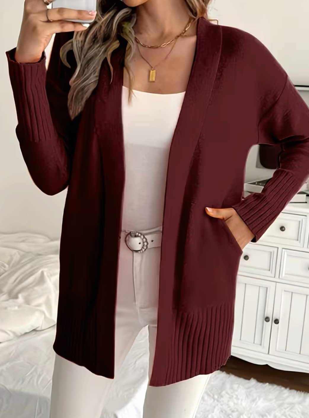 Harper | Women's Relaxed Open-Front Long Knit Cardigan Sweater