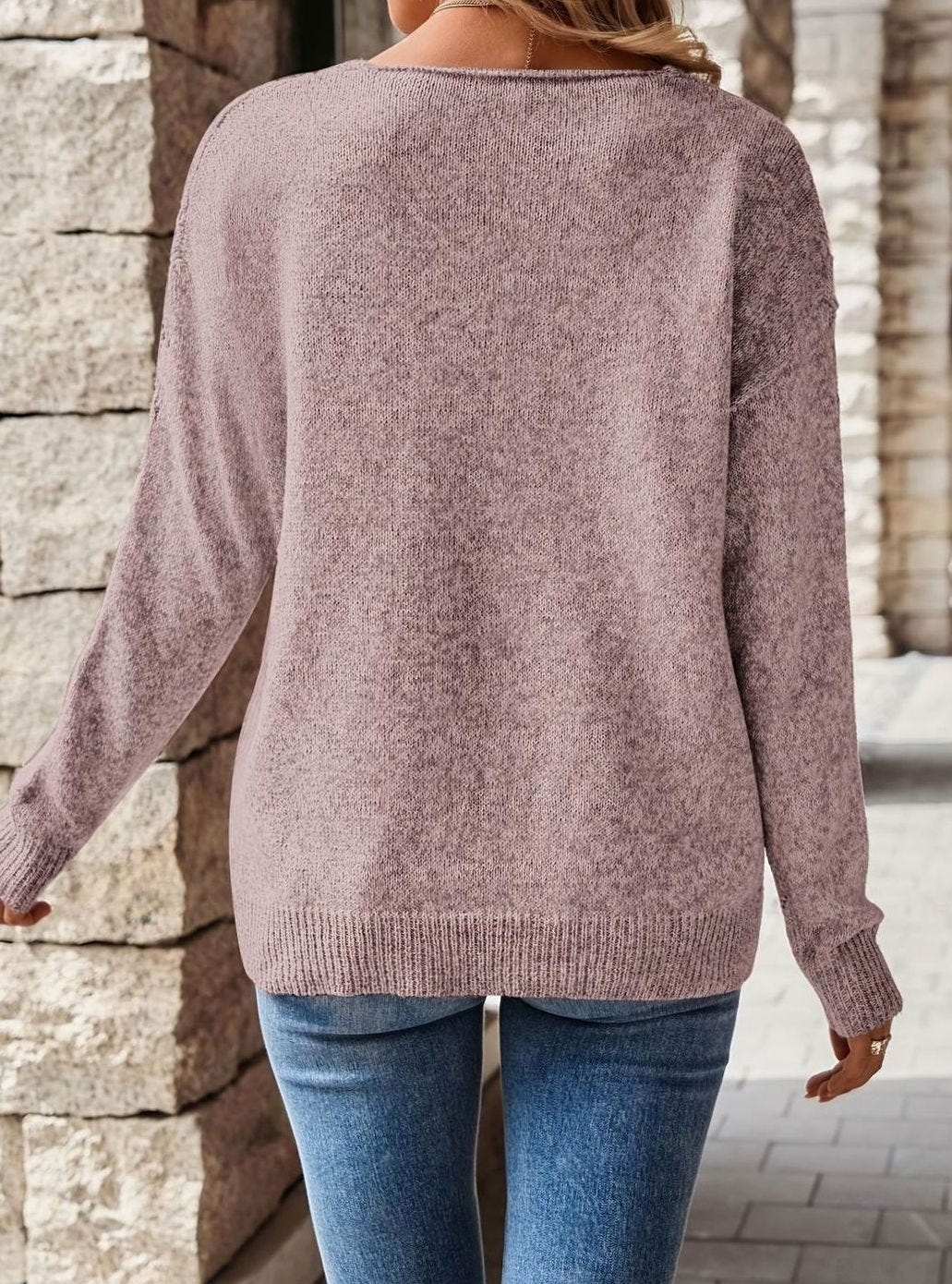 Odette | Women's Relaxed V-Neck Pointelle Knit Pullover Sweater