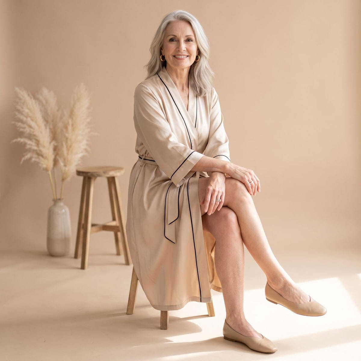 Cassie | Women's Satin Long Sleeve Shawl Collar Contrast Piping Belted Robe