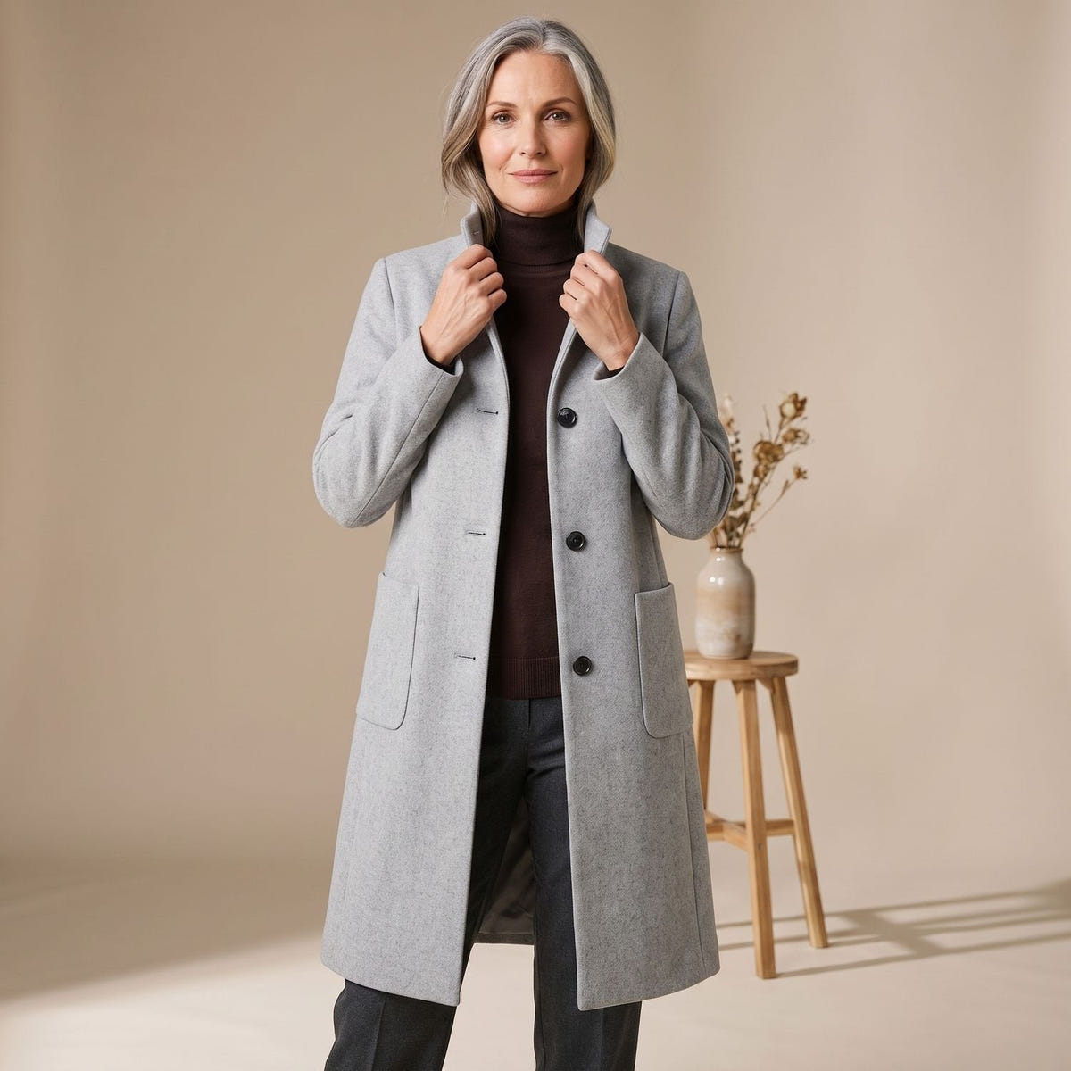 Claudia | Women's Stand Collar Wool-Blend Patch Pocket Winter Coat