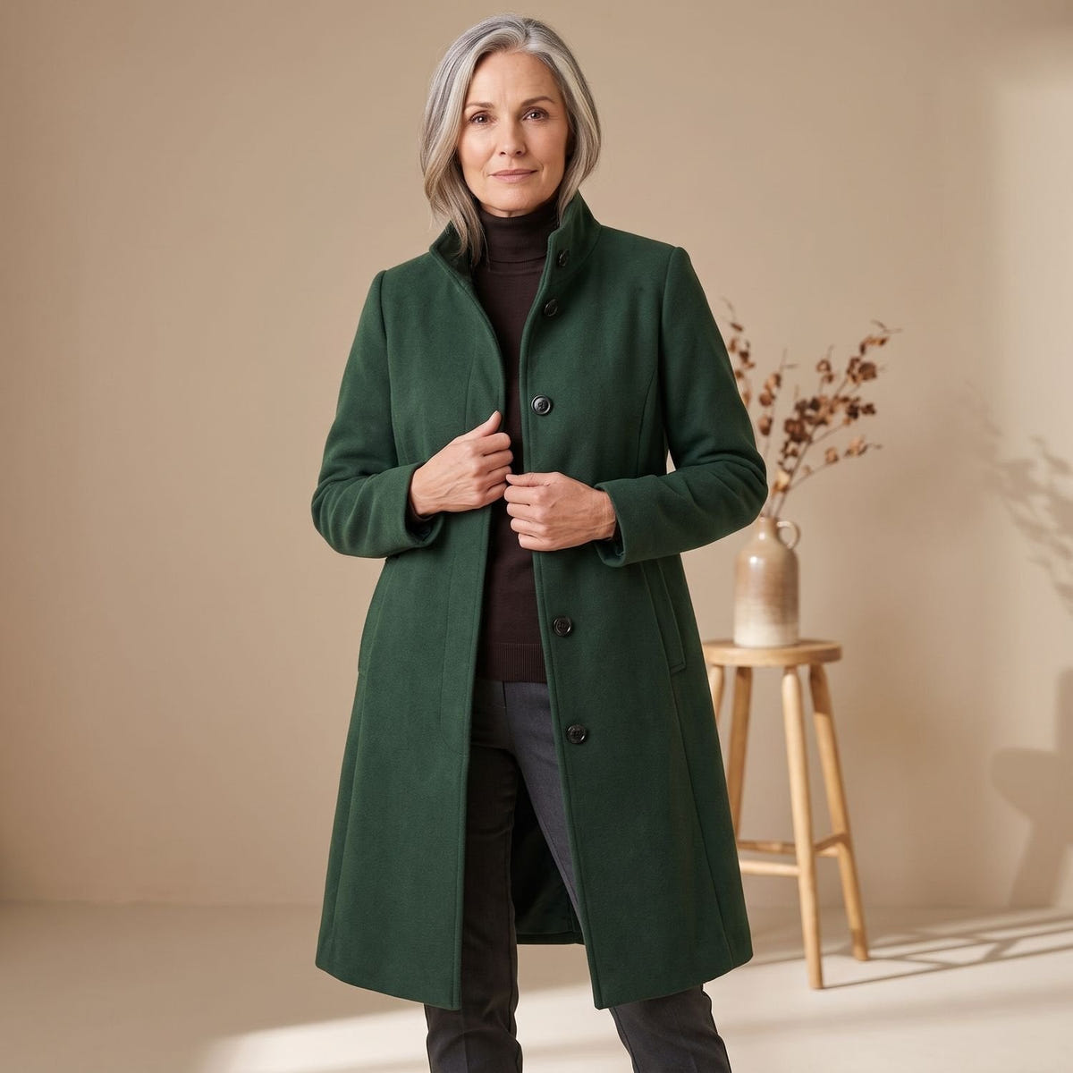Claudia | Women's Stand Collar Wool-Blend Patch Pocket Winter Coat