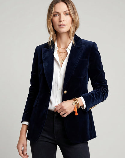 Vivienne | Women's Structured Slim-Fit Velvet Gold-Tone Button Blazer