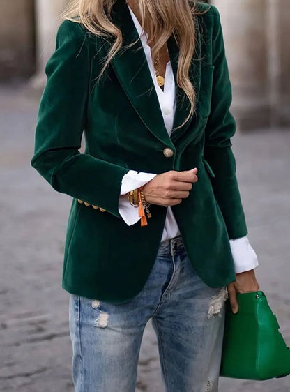 Vivienne | Women's Structured Slim-Fit Velvet Gold-Tone Button Blazer