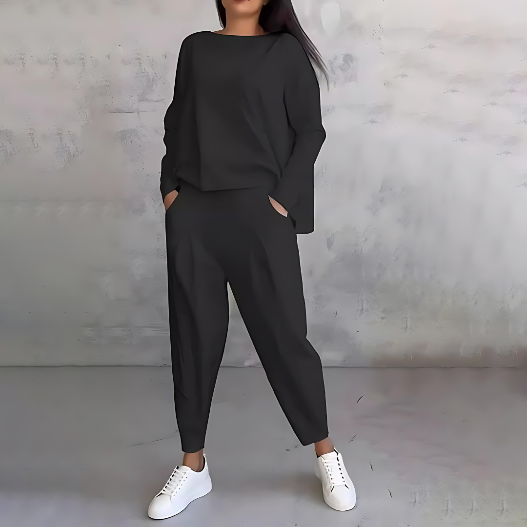 Marlow | Women's Loose-Fit Boat Neck Long Sleeve Two-Piece Set