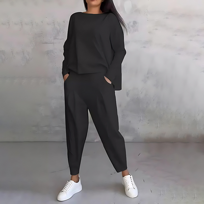 Marlow | Women's Loose-Fit Boat Neck Long Sleeve Two-Piece Set